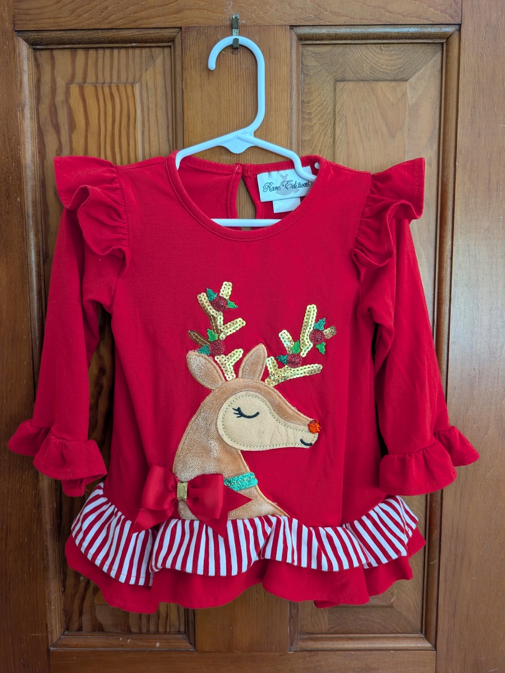 Rare Editions Red Reindeer Ruffle Pajama Set - Picture 2 of 11